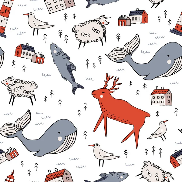 Norway animals seamless pattern. Travel Scandinavia concept
