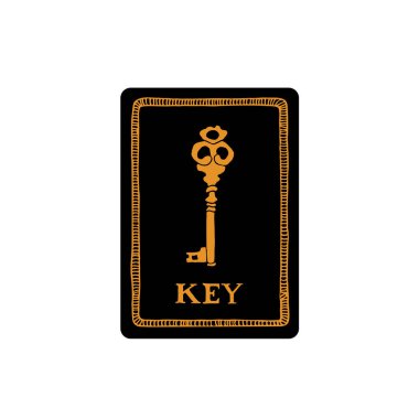 Klasik anahtar çizimi. El yapımı tarot kartı şablonu. Tarot vektör illüstrasyonunda mistik sembol ve harflerle. Tarot okuyucuları için cadılık kavramı