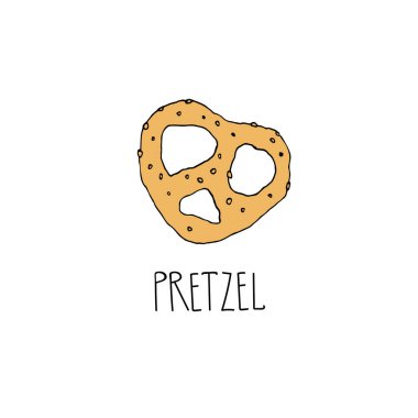 Çizgi film simit çizimi. Alman ulusal gıda konsepti. Restoran, kafe ve fırın menüsü için klasik simge