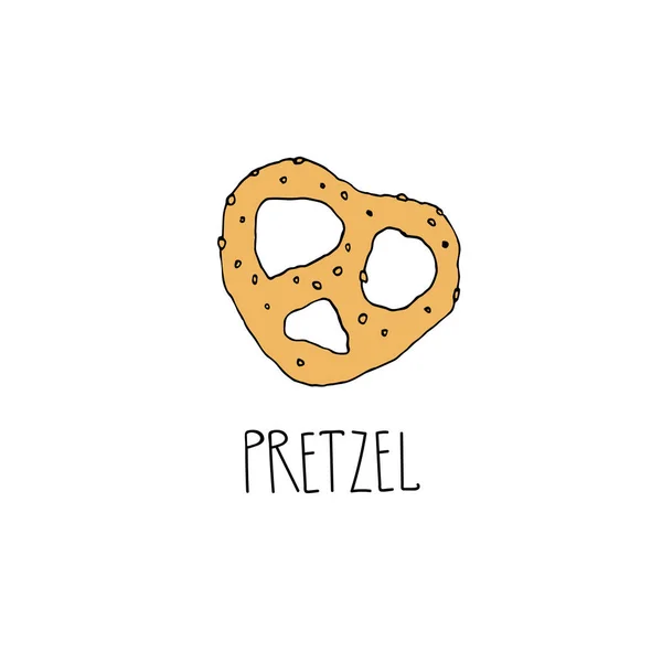 Tecknad Kringla Ritar Klotter Stil Tyskt Nationellt Livsmedelskoncept Vintage Pretzel — Stock vektor