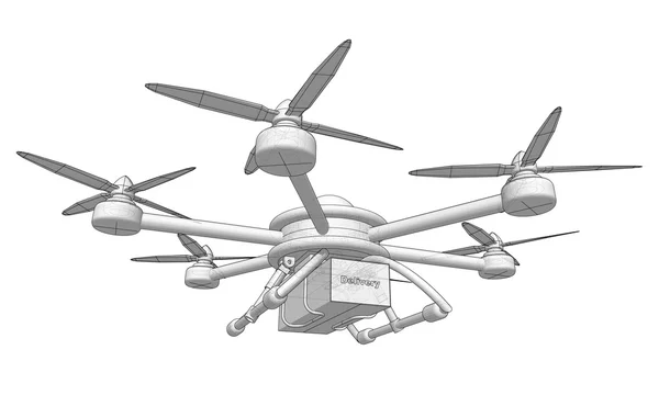 Drone livre la marchandise. Illustration vectorielle volumétrique . — Image vectorielle