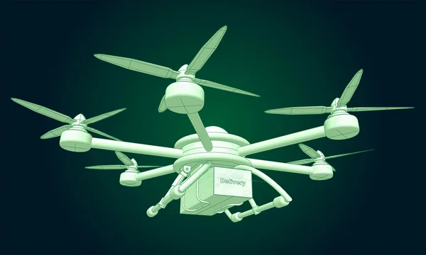 Drone ürünler sunar. Hacimsel vektör çizim. — Stok Vektör