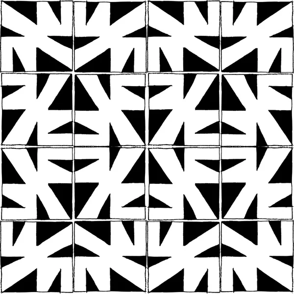 Nahtloses Vektormuster mit Bleistift in schwarz-weißen quadratischen Kacheln. — Stockvektor