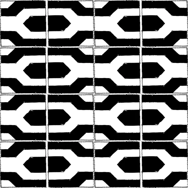 Pola vektor mulus dengan gaya pensil dalam ubin persegi hitam dan putih . - Stok Vektor