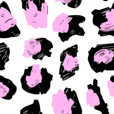 Leopar noktalar doku. Leopar desen TEKSTIL. Beyaz bir arka plan üzerinde pembe-siyah noktalar.