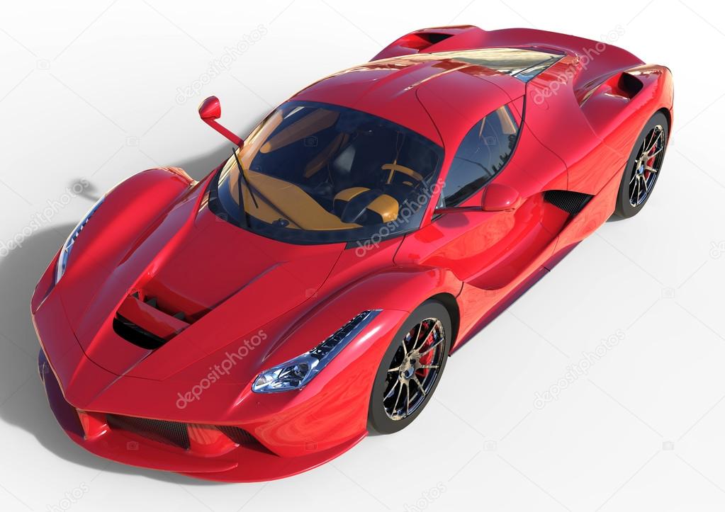 Sports car front view. The image of a sports red car on a white background. 3d illustration.