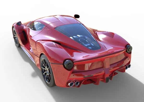 Sportwagen-Rückansicht. das Bild eines roten Sportwagens auf weißem Hintergrund. 3D-Illustration. — Stockfoto