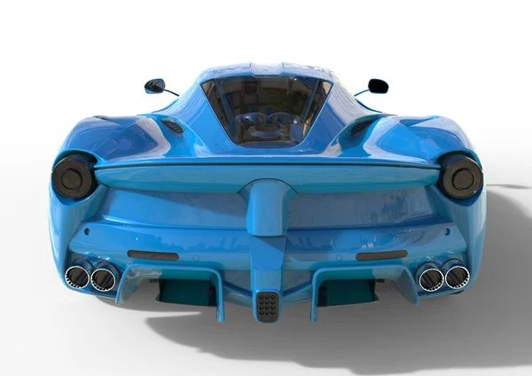 Sportwagen-Rückansicht. das Bild eines blauen Sportwagens auf weißem Hintergrund. 3D-Illustration. — Stockfoto
