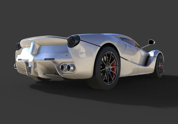 Sports car rear view. The image of a sports gray car on a black background. 3d illustration.