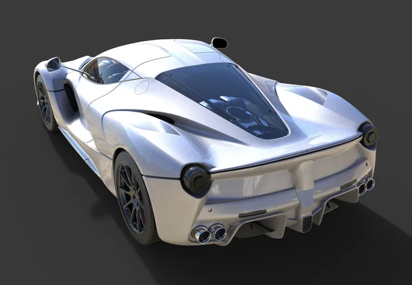 Sportwagen-Rückansicht. das Bild eines sportgrauen Autos auf schwarzem Hintergrund. 3D-Illustration. — Stockfoto