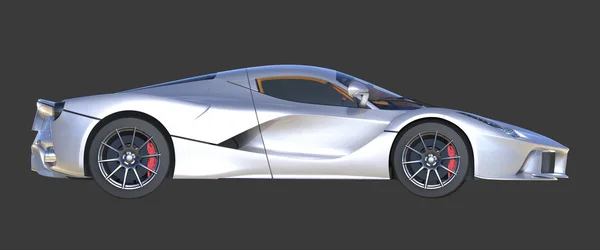 Sportwagen rechte Sicht. das Bild eines sportgrauen Autos auf schwarzem Hintergrund. 3D-Illustration. — Stockfoto