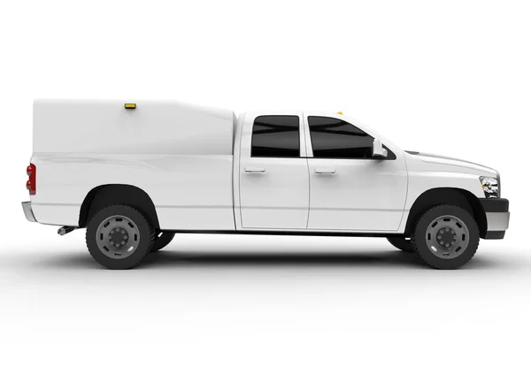 Camion de livraison de véhicules utilitaires blancs avec une cabine double et une camionnette. Machine sans insigne avec un corps vide propre pour accueillir vos logos et étiquettes . — Photo