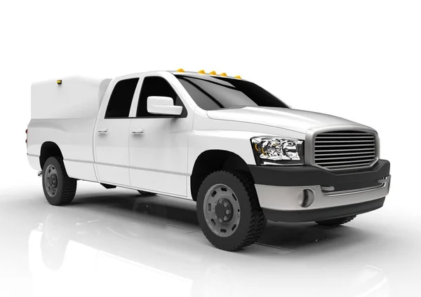 White commercial vehicle delivery truck with a double cab and a van. Machine without insignia with a clean empty body to accommodate your logos and labels. — Stock Photo, Image