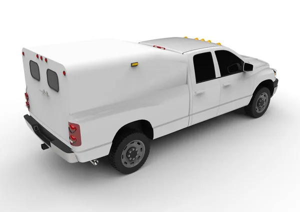 Camión comercial blanco con cabina doble y furgoneta. Máquina sin insignias con un cuerpo limpio y vacío para acomodar sus logotipos y etiquetas . —  Fotos de Stock
