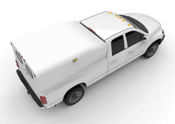 Weißer Lieferwagen mit Doppelkabine und Kleintransporter. Maschine ohne Abzeichen mit sauberem leeren Körper, um Ihre Logos und Etiketten unterzubringen. — Stockfoto