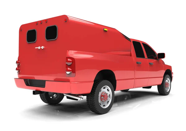 Czerwony samochód dostawczy samochodu dostawczego z double cab i van. Maszyna bez insygnia o czysty pusty ciała pomieścić swoje logo i etykiety. Maszyna po straż pożarną. renderowania 3D. — Zdjęcie stockowe