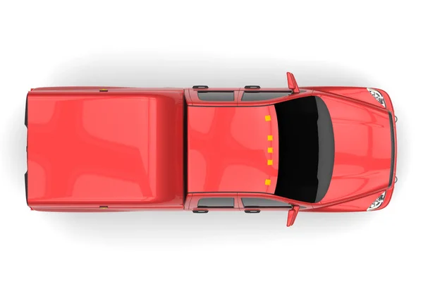 Κόκκινο εμπορικό όχημα φορτηγό παράδοσης με διπλή καμπίνα και ένα βαν. Μηχάνημα χωρίς διακριτικά με ένα καθαρό άδειο σώμα να φιλοξενήσει σας λογότυπα και τις σημάνσεις. Το μηχάνημα την πυροσβεστική υπηρεσία. 3D rendering. — Φωτογραφία Αρχείου