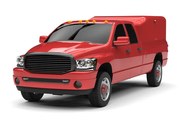 Red commercial vehicle delivery truck with a double cab and a van. Machine without insignia with a clean empty body to accommodate your logos and labels. Machine the fire service. 3d rendering. — Stock Photo, Image