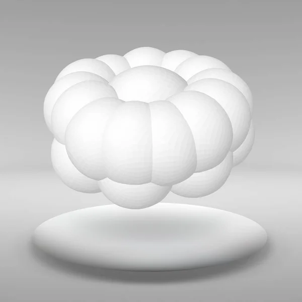 Opknoping bal gemaakt van veel kleinere polygonen in het grote lege ruimte. De tentoonstellingsruimte is het abstract object met een bolvorm. — Stockvector