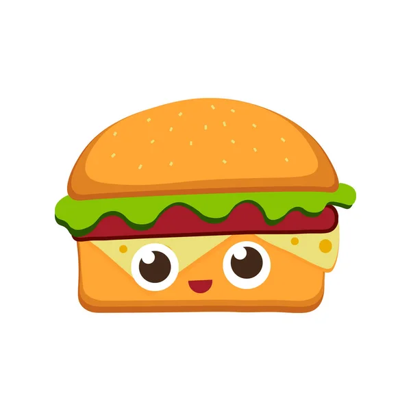 Hamburger vector illustration in flat cartoon style. Fast food background. Hamburger emoticon characters fun face. — Stock Vector