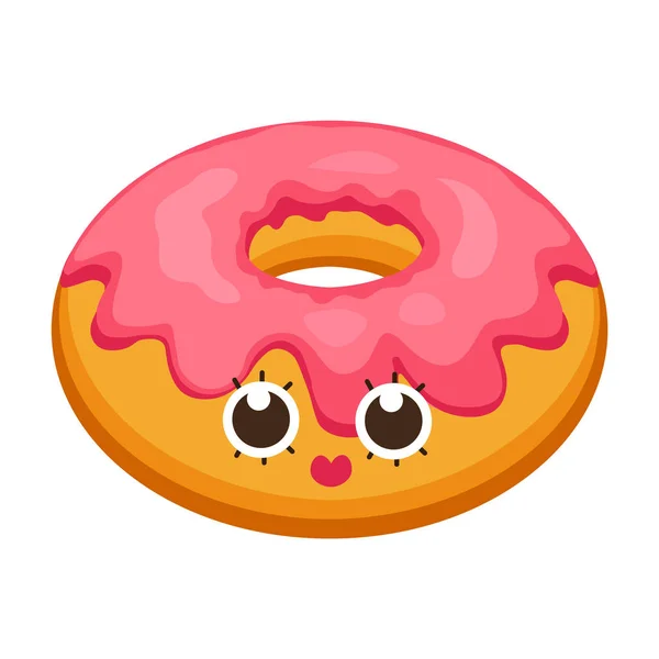 Donut en estilo plano de dibujos animados. Fondo de donut con glaseado rosa postre emoticones personajes cara divertida. Ilustración vectorial eps 10 para su diseño . — Vector de stock