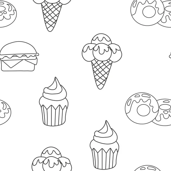 Mustereis, Cupcake, Donut. Hintergrund der Textur Dessert. nahtloser Hintergrund. Vektor-Abbildung Folge 10 für Ihr Design. — Stockvektor