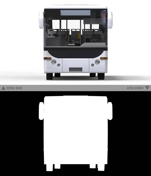 Liten urban vit buss på en vit bakgrund med separat alfakanal. 3D-rendering. — Stockfoto