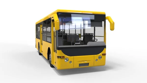 Pequeno autocarro urbano amarelo sobre um fundo branco. Renderização 3d. — Fotografia de Stock