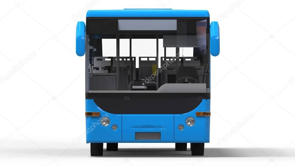 Small urban blue bus on a white background. 3d rendering.