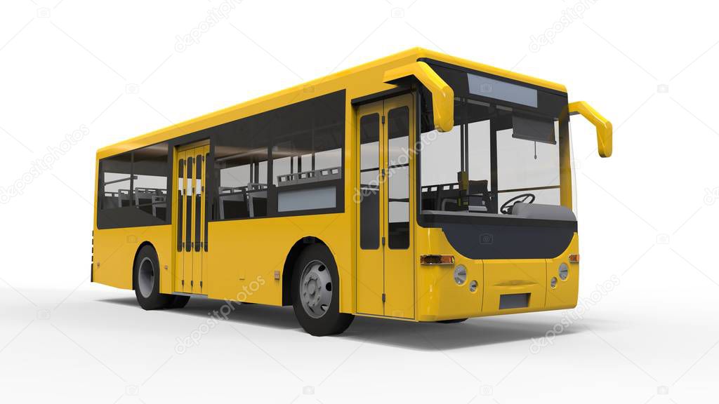 Small urban yellow bus on a white background. 3d rendering.