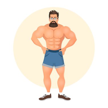 Vahşi genç sakallı hippi erkek gözlük ile. Beyaz arka plan üzerinde izole vektör çizim eps 10 moda. Hipster alt kültür.