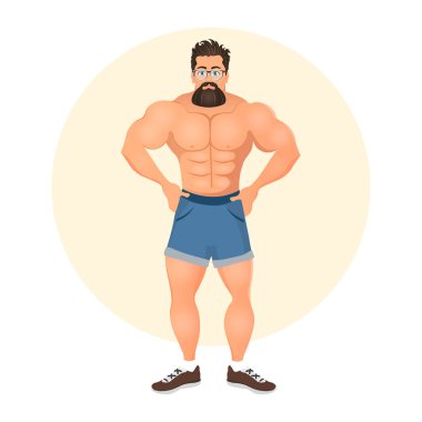 Vahşi genç sakallı hippi erkek gözlük ile. Beyaz arka plan üzerinde izole vektör çizim eps 10 moda. Hipster alt kültür.