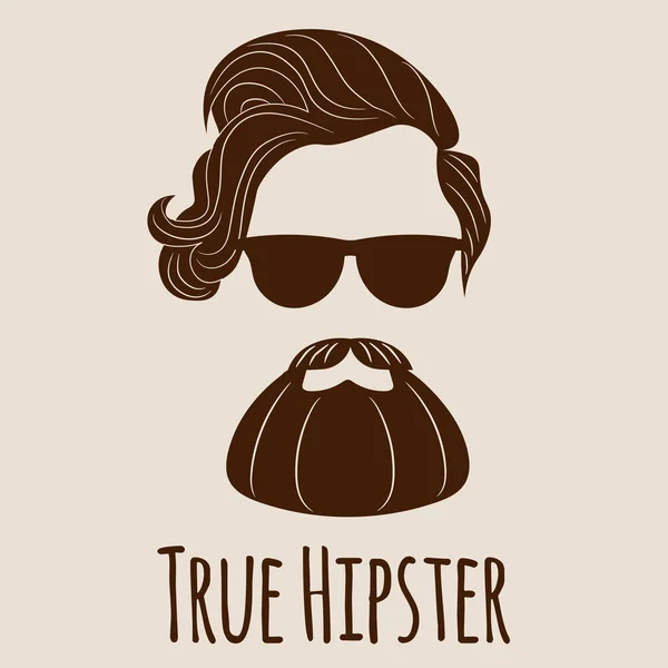 Silueta de Hipster barbudo con letras - True Hipster. Moda Vector ilustración eps 10 aislado sobre fondo blanco . — Vector de stock