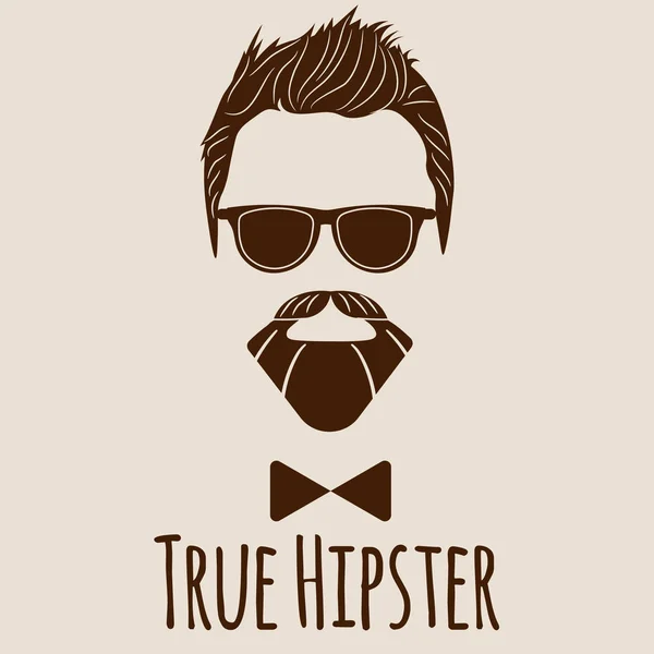 Silueta de Hipster barbudo con letras - True Hipster. Moda Vector ilustración eps 10 aislado sobre fondo blanco . — Vector de stock