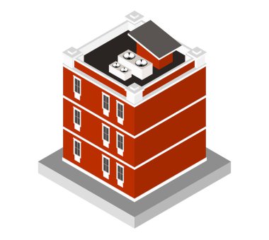 Beyaz arka plan üzerinde izole vektör çizim. İzometrik simgesini temsil eden modern ev. Kentsel bir windows ile bina konut ve Klima.