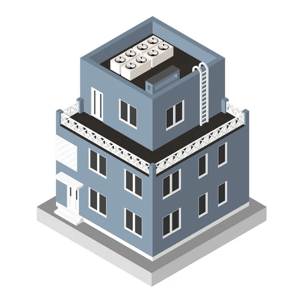 Illustration vectorielle isolée sur fond blanc. Isométrique icône représentant la maison moderne. Habitation urbaine Bâtiment avec fenêtres et climatisation . — Image vectorielle