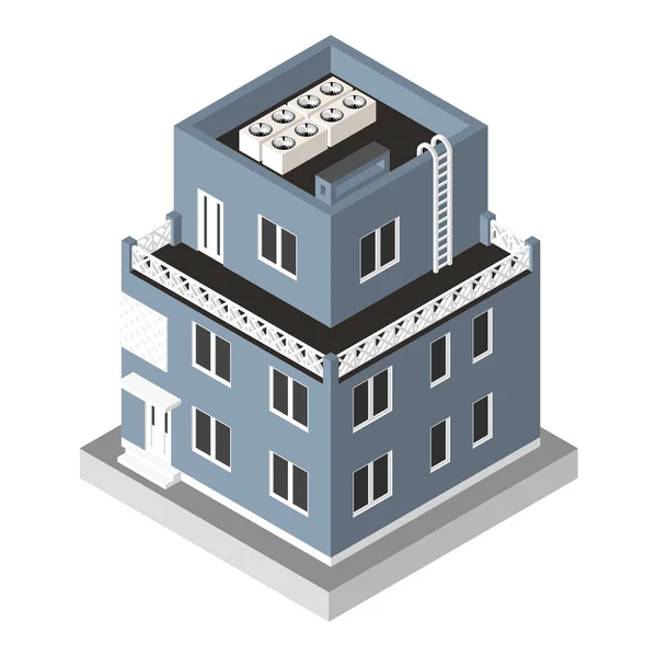 Ilustración vectorial aislada sobre fondo blanco. Icono isométrico que representa la casa moderna. Edificio de vivienda urbana con ventanas y aire acondicionado . — Archivo Imágenes Vectoriales