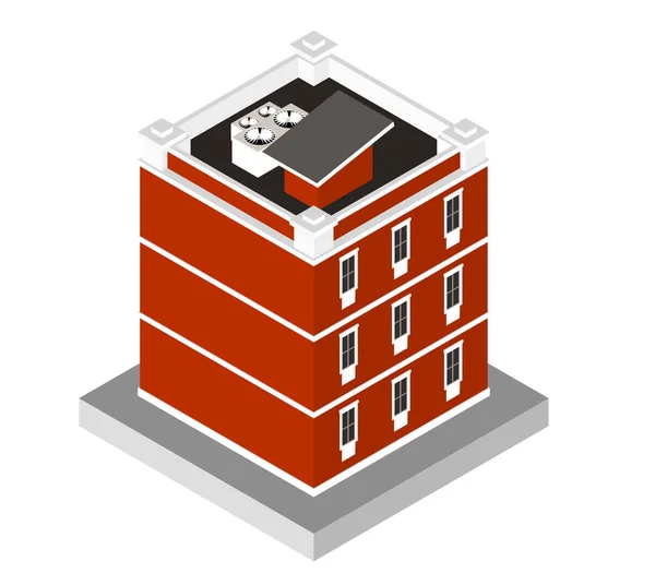 Ilustración vectorial aislada sobre fondo blanco. Icono isométrico que representa la casa moderna. Edificio de vivienda urbana con ventanas y aire acondicionado . — Archivo Imágenes Vectoriales
