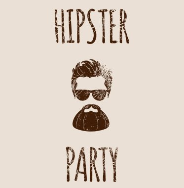 Sakallı hippi siluet yazı - Hipster parti ile. Beyaz arka plan üzerinde izole vektör çizim eps 10 moda.