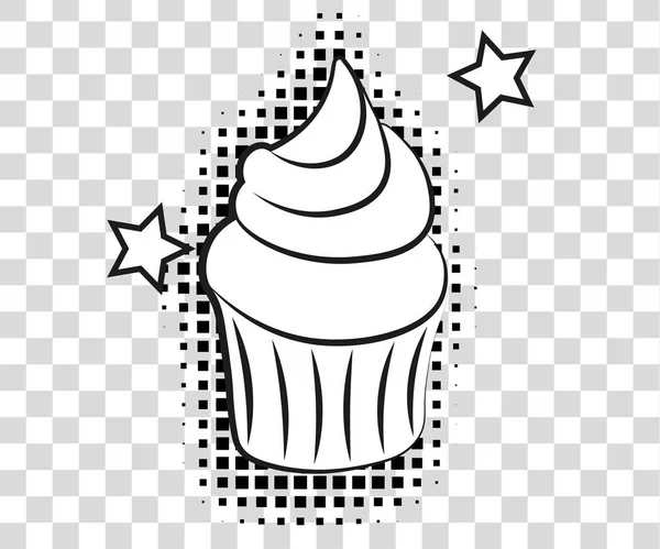 Komische Cupcake met halftone schaduwen. Vector illustratie eps 10 geïsoleerd op achtergrond. — Stockvector