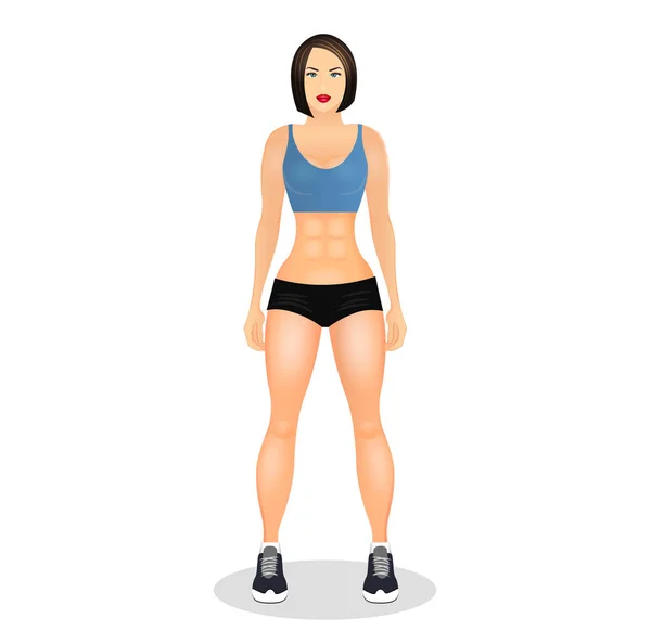 Conceito com mulher jovem em sportswear. Linda menina de esportes. Mulher com um físico desportivo. Ilustração vetorial isolada sobre fundo branco . — Vetor de Stock