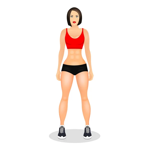 Concept met fit jonge vrouw in sportkleding. Mooie sport meisje. Vrouw met een sportieve lichaamsbouw. Vectorillustratie geïsoleerd op witte achtergrond. — Stockvector