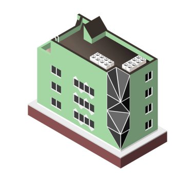 Beyaz arka plan üzerinde izole vektör çizim. İzometrik simgesini temsil eden modern ev. Kentsel bir windows ile bina konut ve Klima.