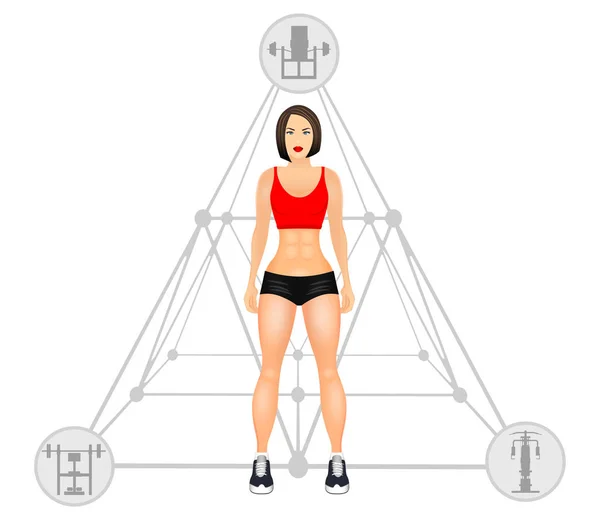 Фітнес-концепція з підходящою жінкою в спортивному одязі. М'язисті моделі мультиплікаційної дівчини. Жінка зі спортивною фігурою. Векторні ілюстрації ізольовані на білому тлі . — стоковий вектор