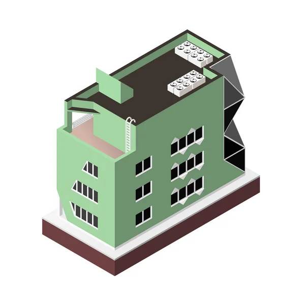 Ilustración vectorial aislada sobre fondo blanco. Icono isométrico que representa la casa moderna. Edificio de vivienda urbana con ventanas y aire acondicionado . — Archivo Imágenes Vectoriales