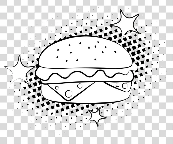 Comic Hamburger with halftone shadows. Fast food background pop art retro style. Vector illustration eps 10 isolated on background. — Stock Vector