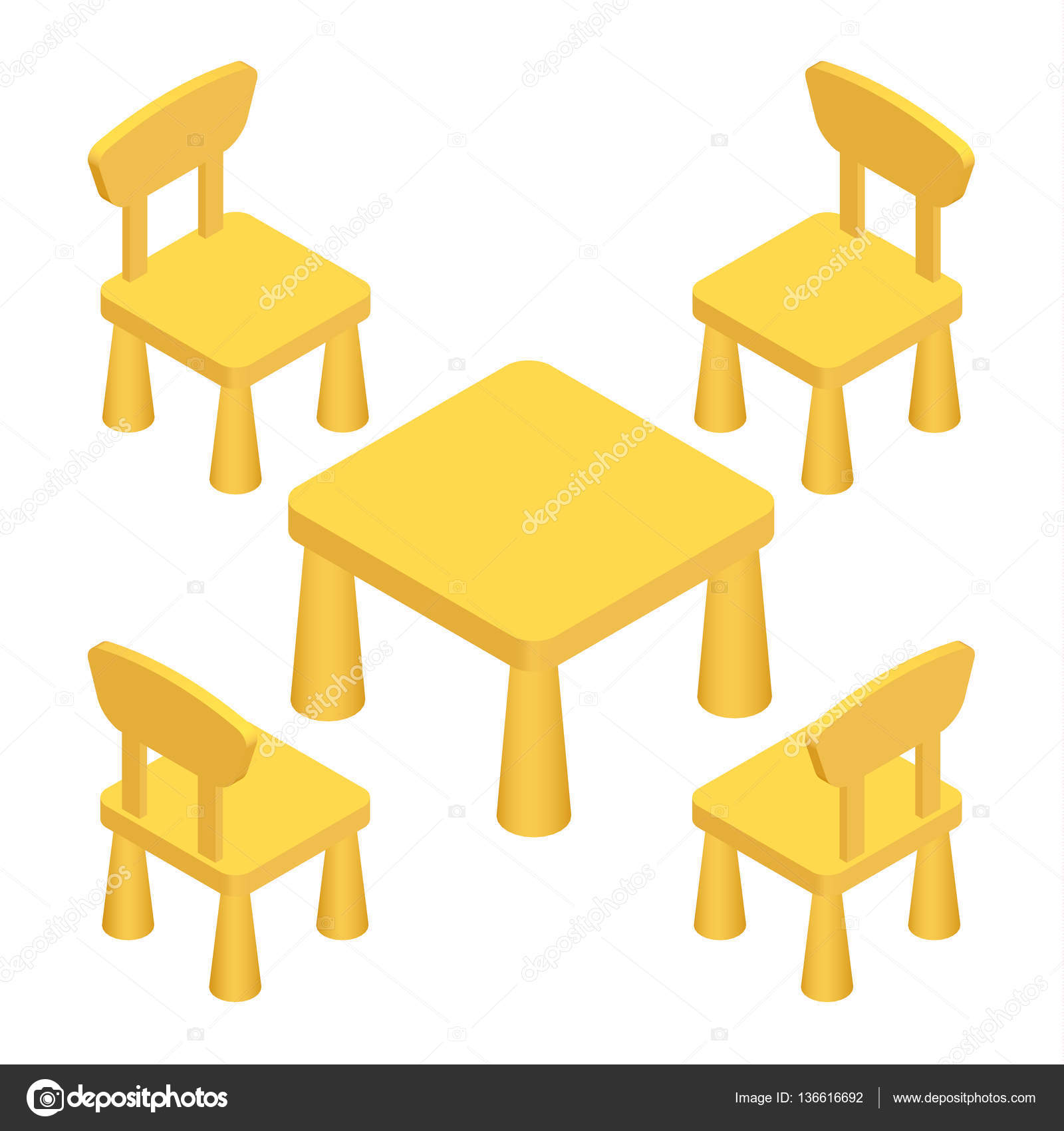 Isometrische Speel kinderkamer interieur meubelen - tafel en stoelen ... Isometrische Speel kinderkamer interieur meubelen - tafel en stoelen ...