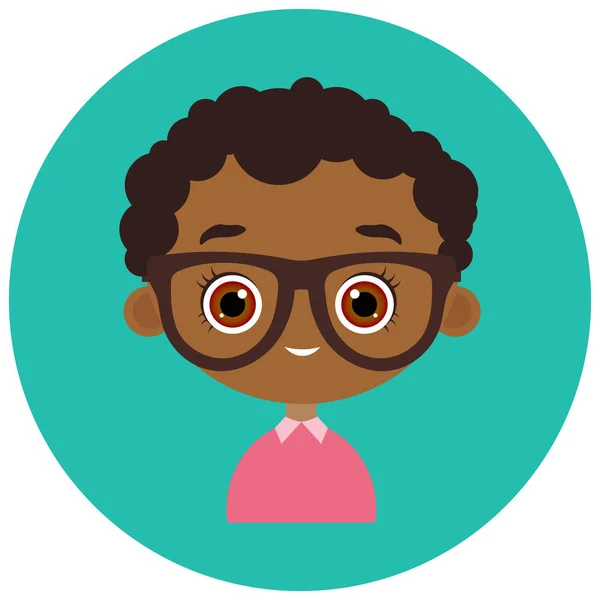 Facce Avatar in cerchio. Ritratto giovane ragazzo afroamericano con gli occhiali. Illustrazione vettoriale punti 10. Stile piatto cartone animato . — Vettoriale Stock