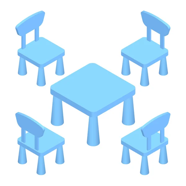 Isometrisk barn spela rum inredning möbler - bord och stolar. Vektor illustration eps 10 isolerad på vit bakgrund. — Stock vektor