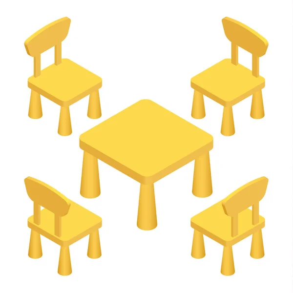 Isometric Salle de jeux pour enfants Meubles d'intérieur - table et chaises. Illustration vectorielle eps 10 isolée sur fond blanc . — Image vectorielle